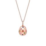 Faberge Treillage 18k Gold Multi-coloured Gemstone Egg Pendant
