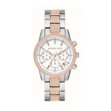 Ritz 37mm, White Dial, Quartz Movement, Stainless Steel & Rose Gold PVD Chronograph Crystal Watch