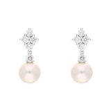 Mikimoto Classic Elegance 18k White Gold Diamond White Akoya Pearl Earrings