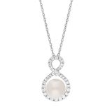 Mikimoto 18k White Gold Diamond 8mm White Akoya Pearl Necklace