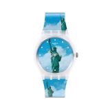 Moma NEW YORK BY TADANORI YOKOO, THE WATCH 34mm, Round Blue Dial, Quartz, Transparent Case, Blue Strap Watch