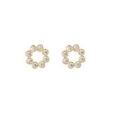 9k Yellow Beaded Rubover Circle Stud Gold Earrings