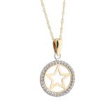 9K Yellow Gold Star In CZ Circle Pendant Necklace