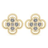 18k Gold and Diamond Flower Stud Earrings
