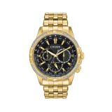 Photo of the Citizen Calendrier Diamond 44mm, Black Dial, Gold Tone Stainless Steel, Eco-Drive Watch BU2082-56E