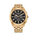 Photo of the Citizen Men's Chronograph 44mm, Black Dial, Gold Tone Stainless Steel, Eco-Drive Watch CA4512-50E