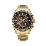 Photo of the Citizen Perpetual Chrono A.T 43mm, Black Dial, Gold Tone Stainless Steel, Eco-Drive Watch CB5912-50E