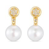 18kt Yellow Gold 10mm Freshwater Pearl Diamond Earrings