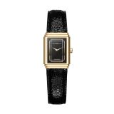 Art Deco 1925's, 29.5x22mm, Black Dial, Quartz Movement, Stainless Steel & Gold PVD Case, Leather Strap Watch