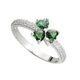 Sterling Silver & Green Cubic Zirconia Shamrock Ring Size 7