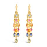 18k Yellow Gold Diamond and Multi Sapphire Drop Earrings