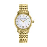 Photo of the Frederique Constant Classics Slimline 30mm Quartz Watch with Mother of Pearl Dial, Yellow Gold PVD Case – FC-220MPWD1S25B
