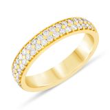 18k Yellow Gold Round Cut Two-Row Diamond Ring - Size M