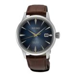 Seiko Cocktail Time Midnight Blue Moon, Presage 40.5mm, Blue Dial, Automatic Movement, Stainless Steel Case, Brown Leather Strap Watch SRPK15J1