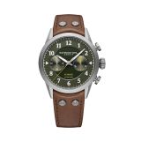 Freelancer Pilot Flyback Chronograph 42mm, Green Dial, Automatic Movement, Stainless Steel Case, Brown Leather Strap Watch