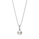 Mikimoto 18k White Gold 8mm Akoya Pearl Diamond Pendant Necklace