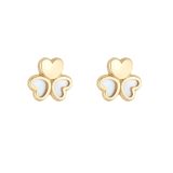 9k Yellow Gold 7mm Mother Of Pearl Shamrock Stud Earrings