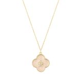 N9ne 9k Yellow Gold Cream  Enamel CZ Centre Flower Pendant Necklace
