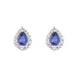 Sterling Silver10mm Blue Pear Cut Cubic Zirconia Cluster Stud Earrings