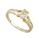 9ct Yellow Gold Cubic Zirconia Claddagh Ring Size 6.5