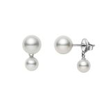 Mikimoto 18k White Gold Akoya Pearl Stud With Chain Drop Earrings