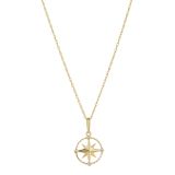 9k Yellow Gold Cubic Zirconia Set Beaded Compass Pendant Necklace