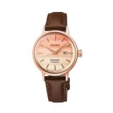 Cocktail Time, Presage Collection 30.3mm, Beige & Pink Dial, Automatic Movement, Stainless Steel Case, Leather Strap Watch