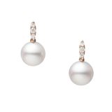 Mikimoto 18k Yellow Gold Morning Dew 7mm Cultured Pearl Diamond Earrings