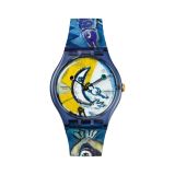 Swatch x Tate CHAGALL'S BLUE CIRCUS 41mm, Yellow Dial, Quartz Movement, Blue Case, Blue Strap Watch. Image 1