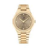 Tommy Hilfiger Piper Womens 44mm Brown Dial Quartz Movement Yellow Gold Plated Stainless Steel Bracelet Watch