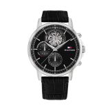 Tommy Hilfger Heren Horloge Mens 44mm Black Dial Quartz Movement Leather Strap Watch