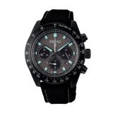Seiko Black Series Night Speedtimer Solar Chronograph, Prospex 41.4mm, Black Dial, Solar Quartz Movement, Ceramic Case, Black Leather Strap Watch ssc923p1