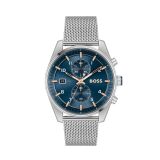 Skytraveller 44mm Blue Dial Quartz Movement Stainless Steel Mesh Watch