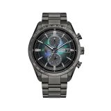 Citizen Attesa Radio Controlled 42mm watch featuring a black dial, grey ion-plated Super Titanium case, and Eco-Drive technology, offering precise radio-controlled timekeeping and a sleek, durable design AT8286-65E