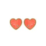 Yvonne Léon 9k Paire De Puces Coeur Corail Or Jaune Earrings