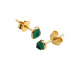 Juvi Yellow Gold Stepping Stone Green Tourmaline Stud Earrings. Image one