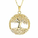 14k Gold Lab Grown Diamond Celtic Tree of Life Round Necklace