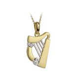 14K Gold Two Tone Harp Pendant Necklace