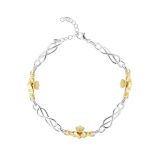 10K Gold And Sterling Silver Diamond Claddagh Linked Bracelet