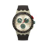 Photo of the Swatch Essentials OBSIDIAN INK 42mm Beige Dial Quartz Brown Strap Watch SUST402