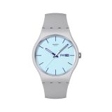 Photo of the Swatch Essentials BLUEBERRY SKY 41mm Blue Dial Quartz Watch with Grey Case and Grey Strap SO29M702