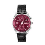 Pilot 44mm Purple Dial Quartz Leather Strap Watch