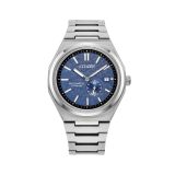 Photo of the Citizen Zenshin Super Titanium 41mm watch NJ0180-80L with a striking blue dial and automatic movement, housed in a lightweight yet durable Super Titanium case for enhanced comfort and style.