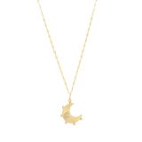 9k Yellow Gold Moon With Cubic Zirconia Set Heart Pendant Necklace