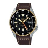 Seiko 5 Sports SKX GMT 42.5mm, Black Dial, Automatic Movement, Stainless Steel Case, Brown Leather Strap Watch ssk036k1