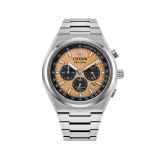 Photo of the Citizen Zenshin Super Titanium 42mm watch CA4610-85Z with vibrant orange dial, lightweight titanium case, and Eco-Drive technology. A bold yet lightweight timepiece