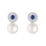 Sterling Silver Blue Cubic Zirconia Pearl Stud Earrings