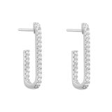 Sterling Silver Inside Out Round White Cubic Zirconia Rectangular Hoop Earrings