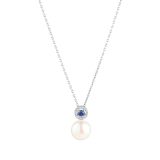 Sterling Silver Blue Cubic Zirconia Fresh Water Pearl Pendant Necklace