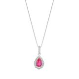 Red Pear Cut Cubic Zirconia Cluster Silver Pendant Necklace